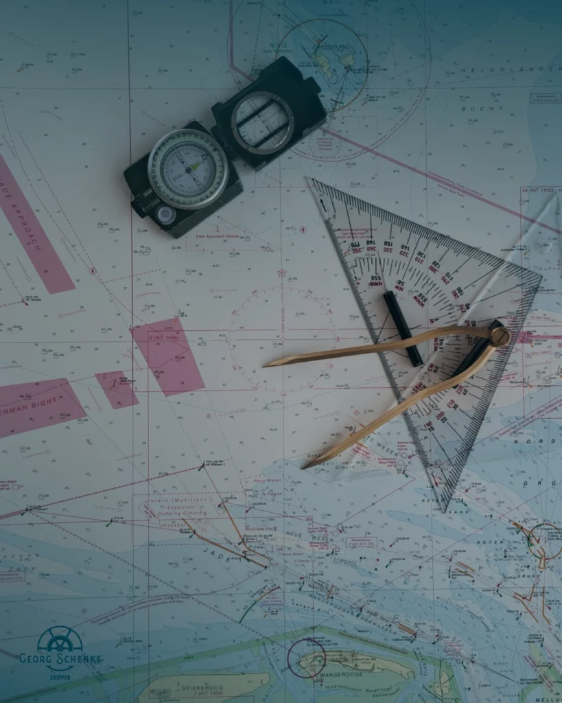 Seekarte mit Navigationsbesteck und Kompass